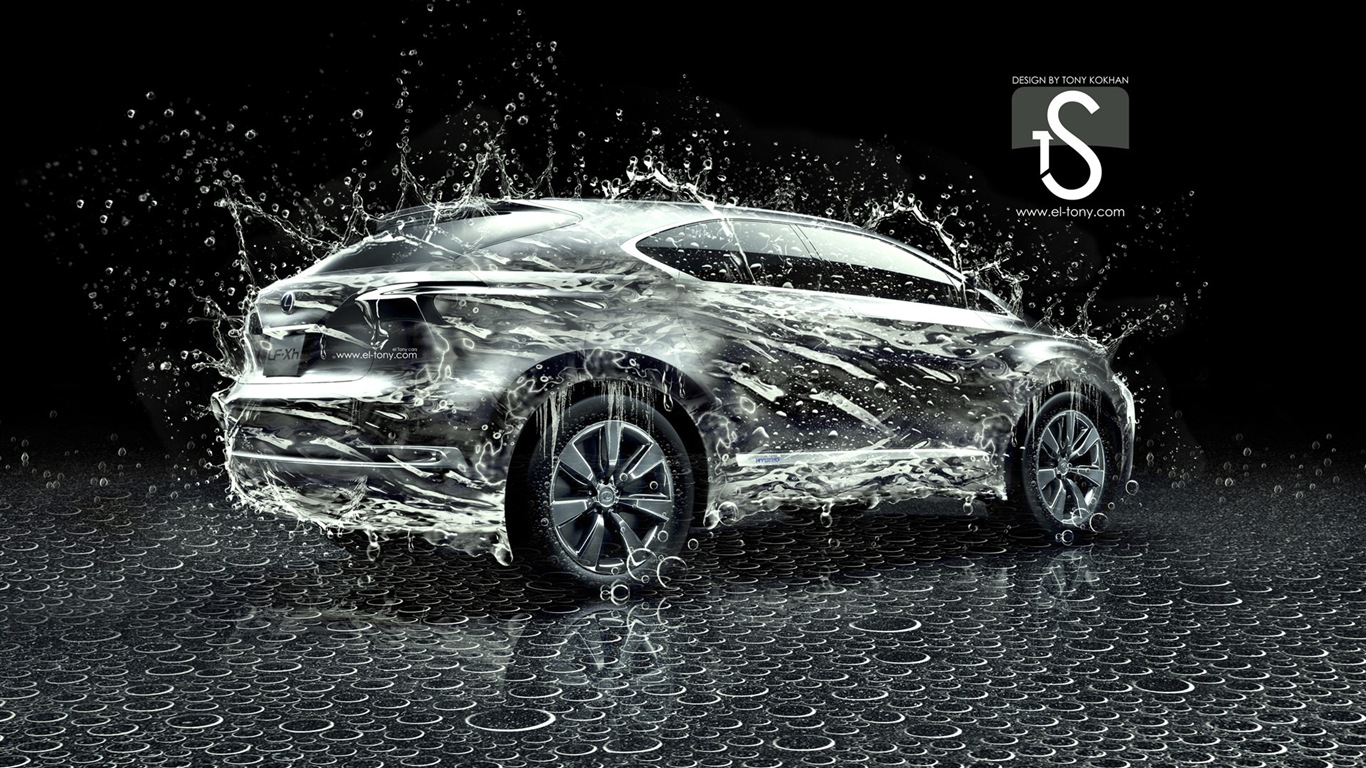Water drops splash, beautiful car creative design wallpaper #8 - 1366x768