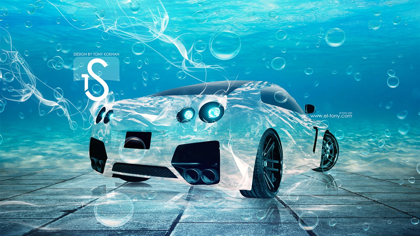 Water drops splash, beautiful car creative design wallpaper #9 - 1366x768