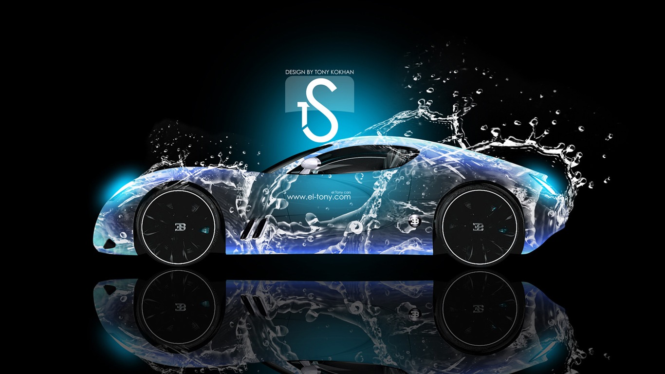 Water drops splash, beautiful car creative design wallpaper #10 - 1366x768