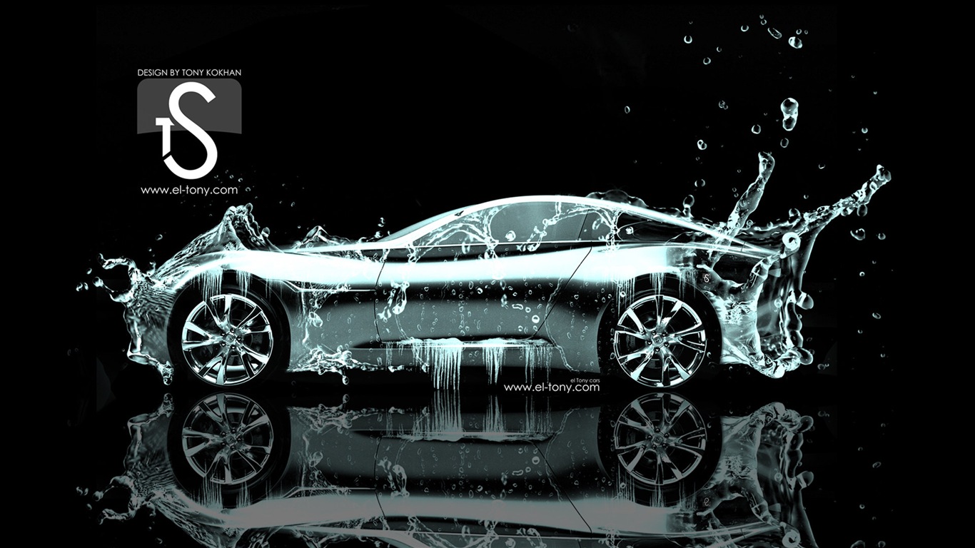 Water drops splash, beautiful car creative design wallpaper #13 - 1366x768