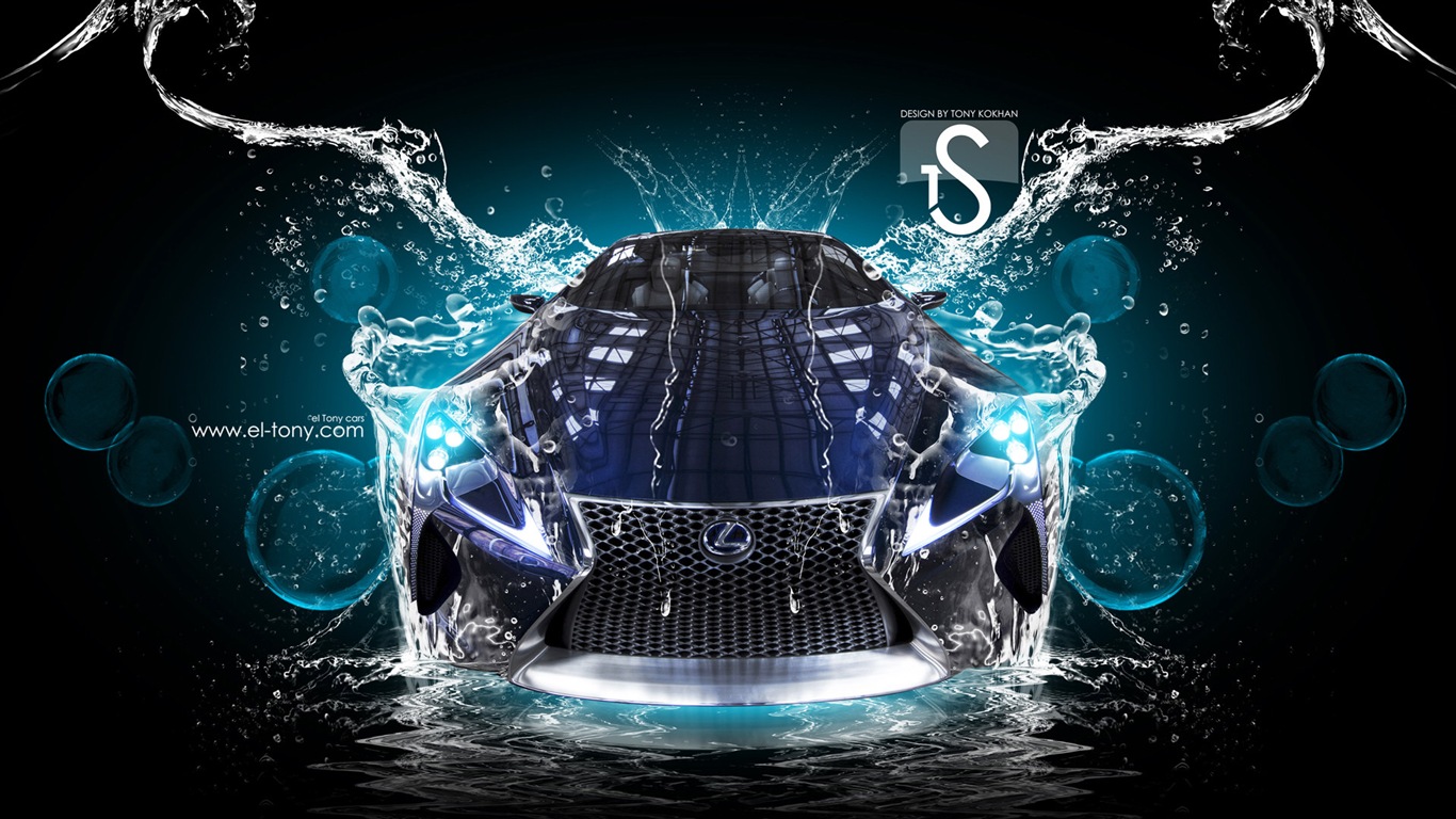 Water drops splash, beautiful car creative design wallpaper #14 - 1366x768