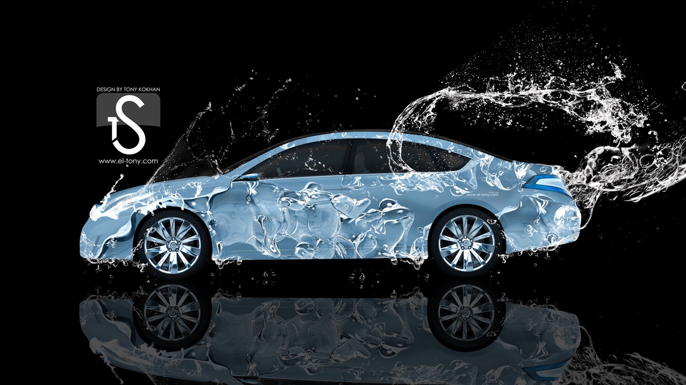 Water drops splash, beautiful car creative design wallpaper #15 - 1366x768