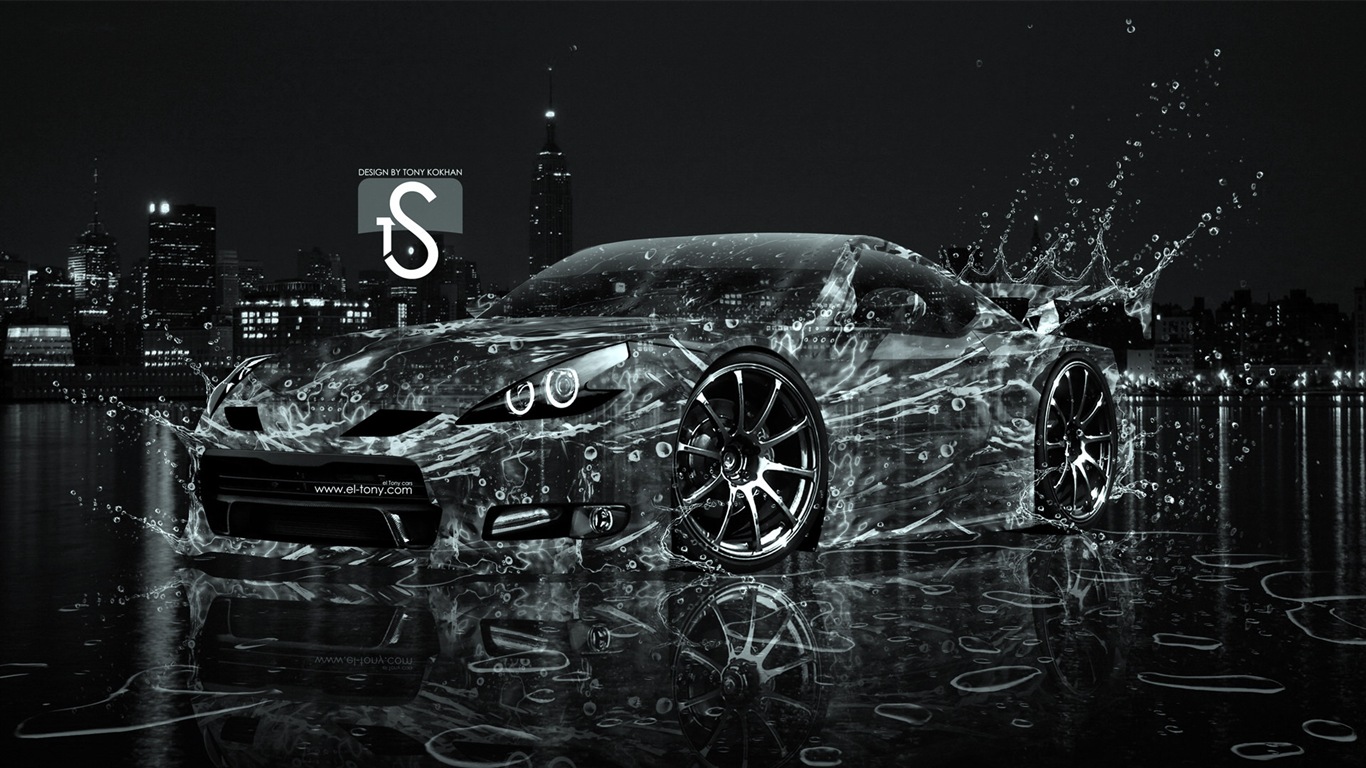 Water drops splash, beautiful car creative design wallpaper #17 - 1366x768