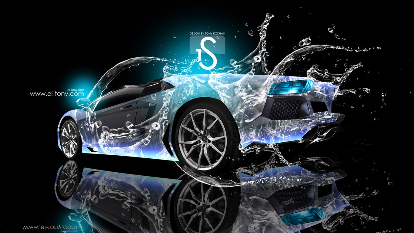 Water drops splash, beautiful car creative design wallpaper #19 - 1366x768