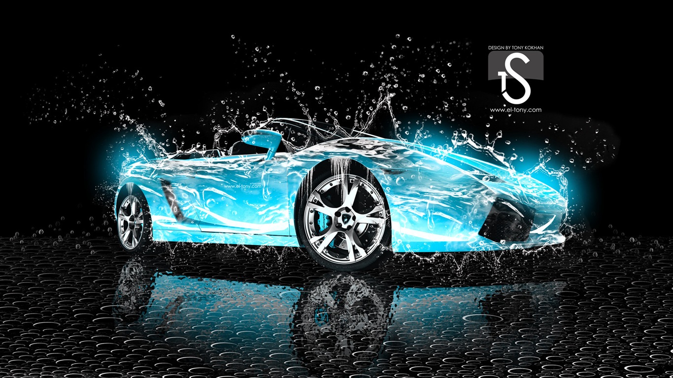 Water drops splash, beautiful car creative design wallpaper #22 - 1366x768