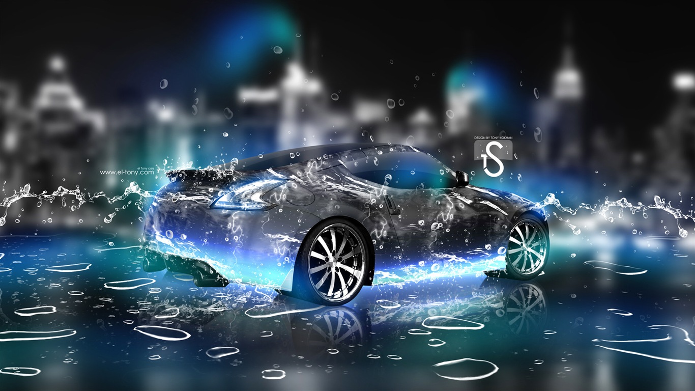 水滴のしぶき、美しい車創造的なデザインの壁紙 #23 - 1366x768