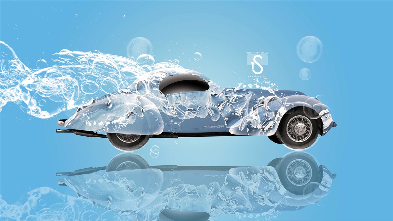 Water drops splash, beautiful car creative design wallpaper #24 - 1366x768