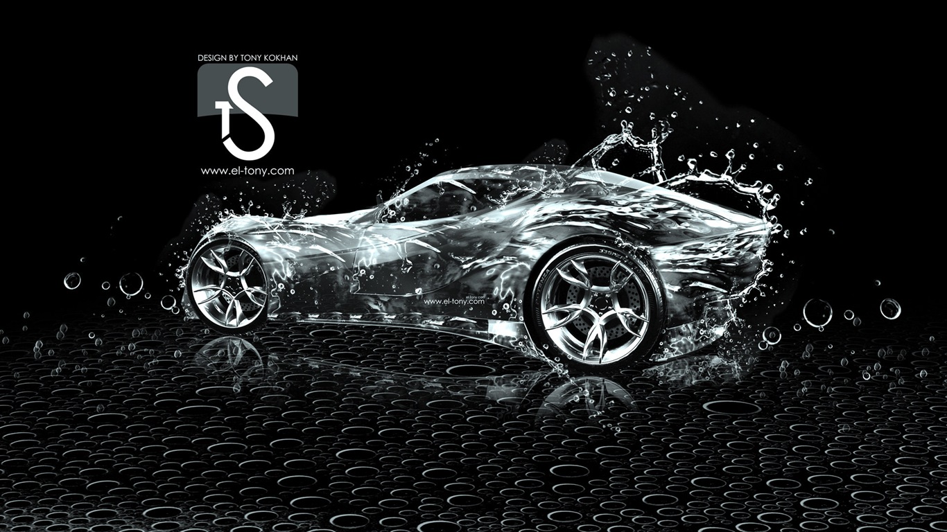Water drops splash, beautiful car creative design wallpaper #25 - 1366x768