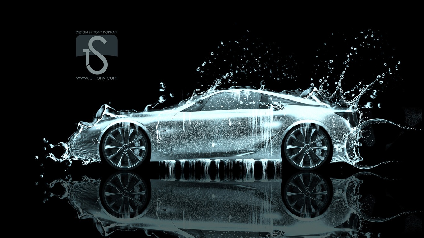 Water drops splash, beautiful car creative design wallpaper #26 - 1366x768