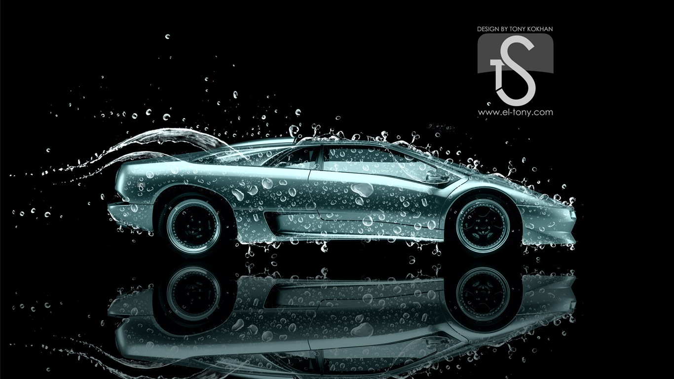 Water drops splash, beautiful car creative design wallpaper #27 - 1366x768