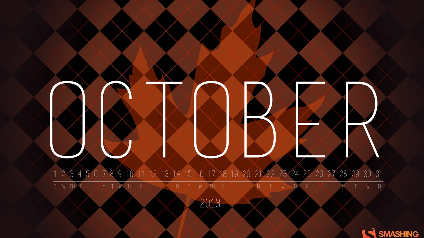 2013年10月カレンダー壁紙（2） #7 - 1366x768