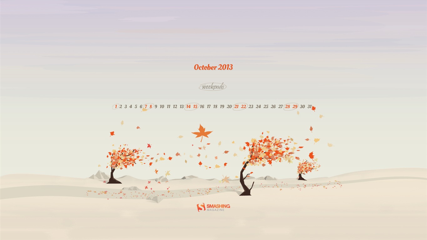 Октябрь 2013 Календарь обои (2) #10 - 1366x768