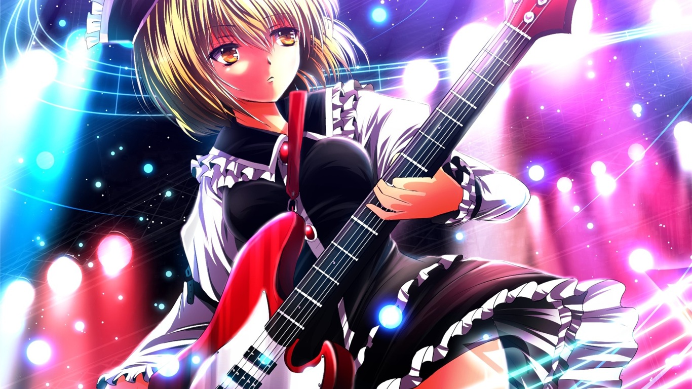 音楽ギターアニメの女の子HDの壁紙 #1 - 1366x768