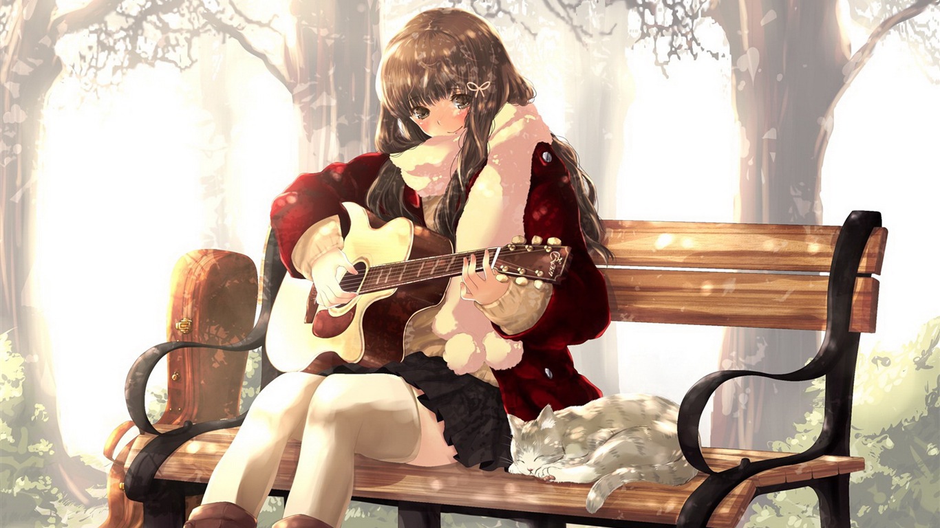 音楽ギターアニメの女の子HDの壁紙 #5 - 1366x768