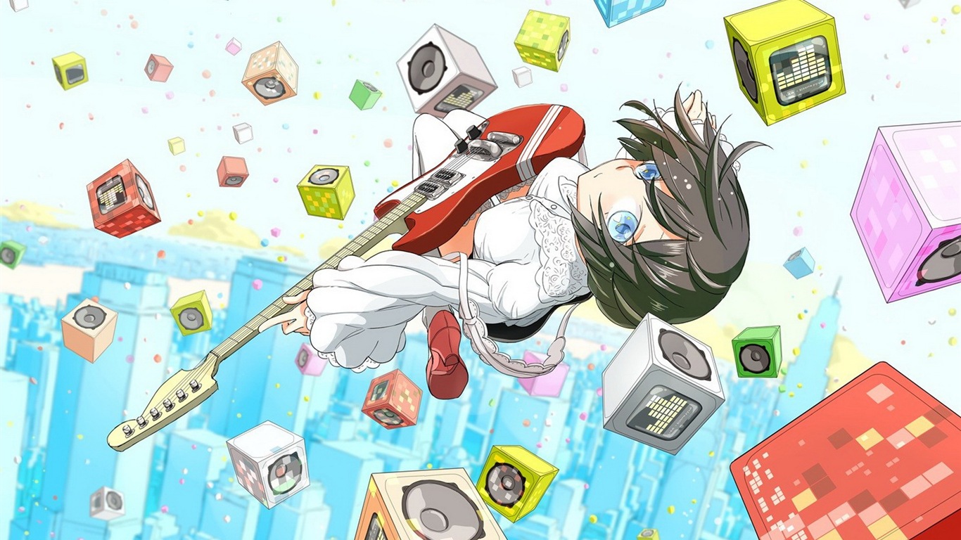 音楽ギターアニメの女の子HDの壁紙 #13 - 1366x768