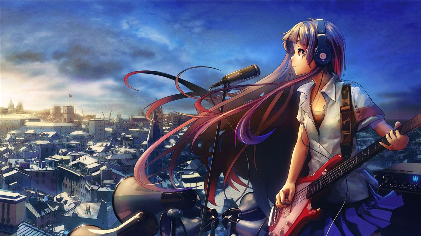 Musik Gitarre anime girl HD Wallpaper #20 - 1366x768