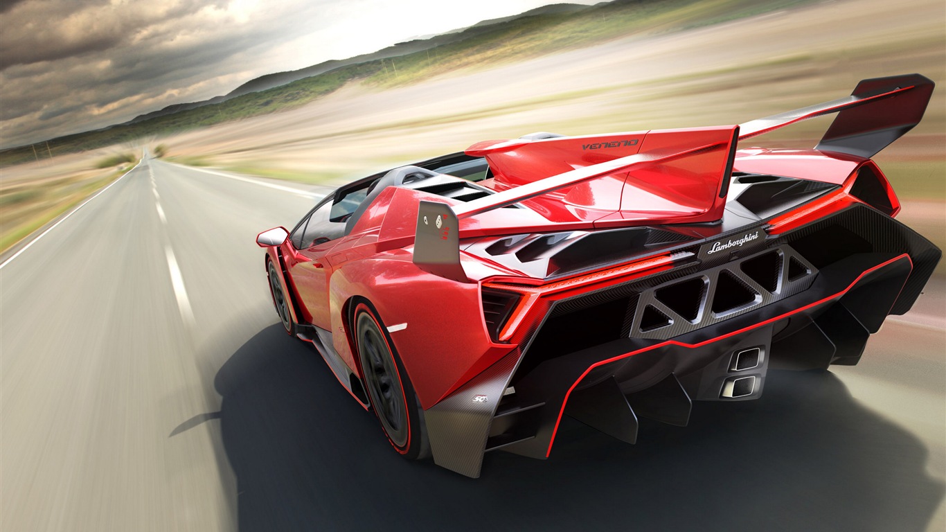 2014 Lamborghini Veneno Roadster red supercar HD wallpapers #2 - 1366x768