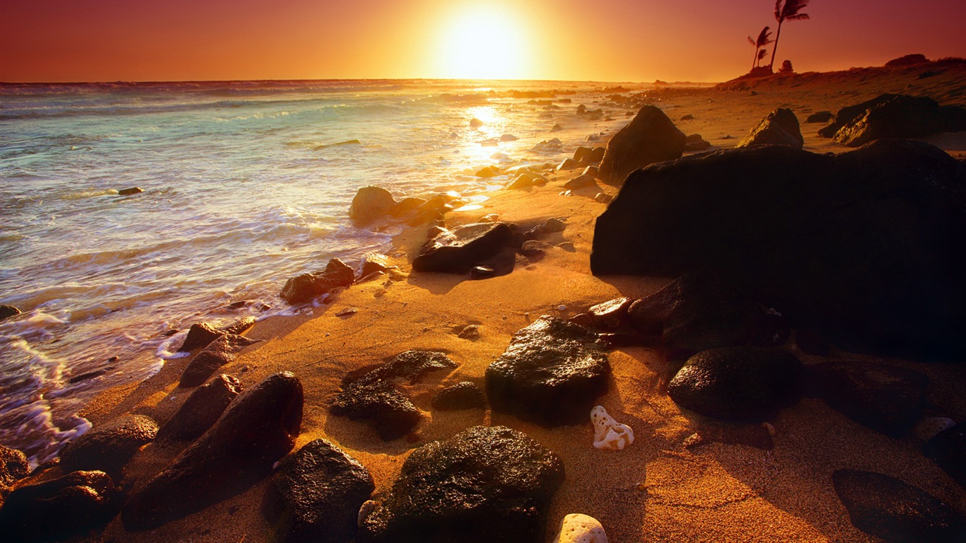 Windows 8 theme wallpaper: Beach sunrise and sunset views #1 - 1366x768
