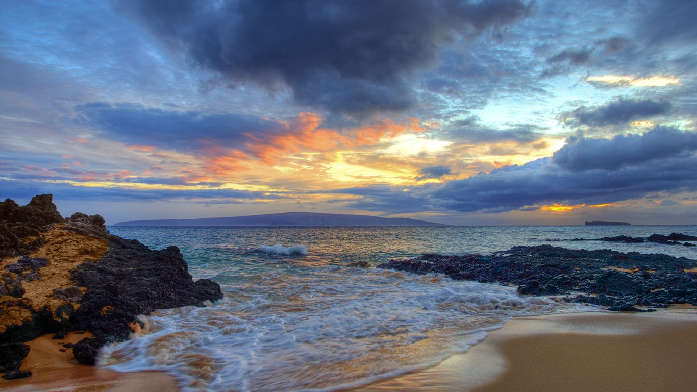 윈도우 8 테마 배경 화면 : 해변의 일출과 일몰보기 #9 - 1366x768