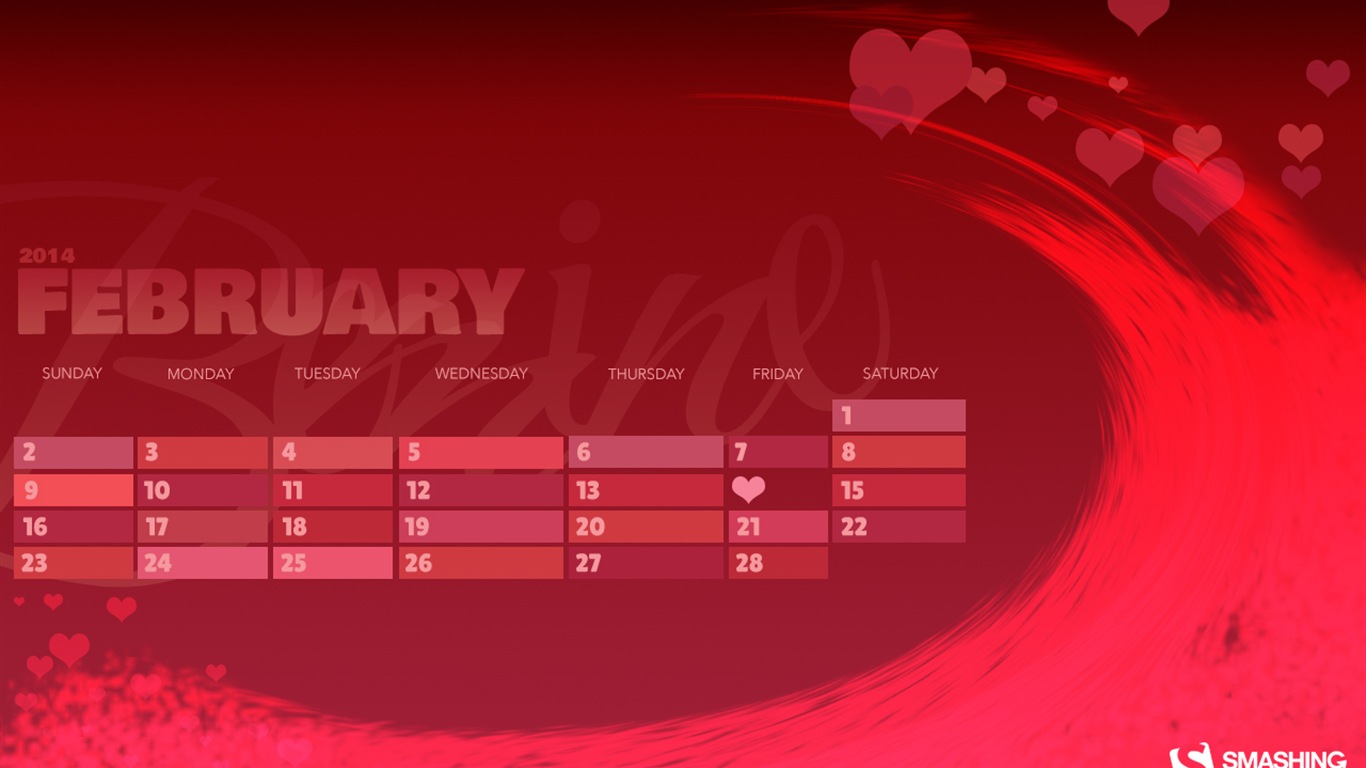 Février 2014 calendriers fond d'écran (1) #9 - 1366x768