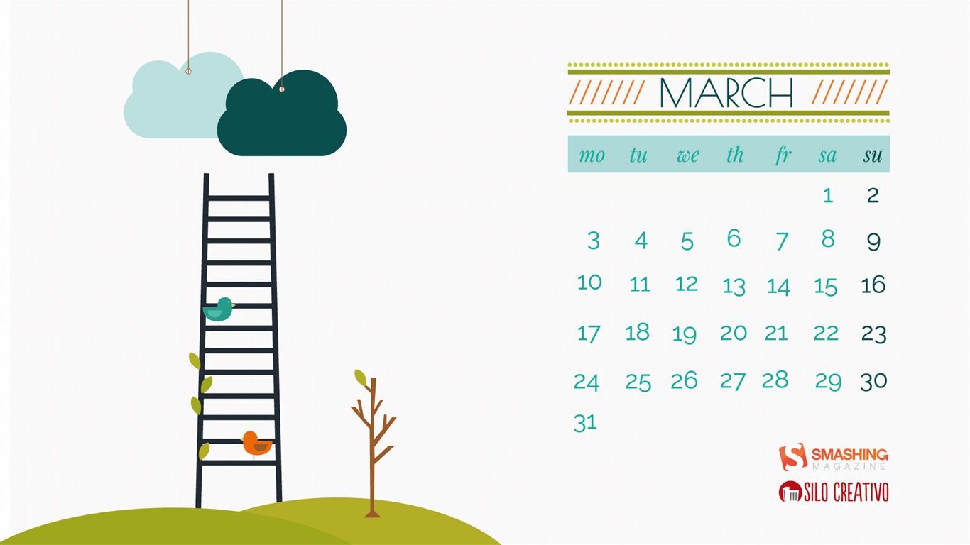 Mars 2014 calendriers fond d'écran (1) #12 - 1366x768