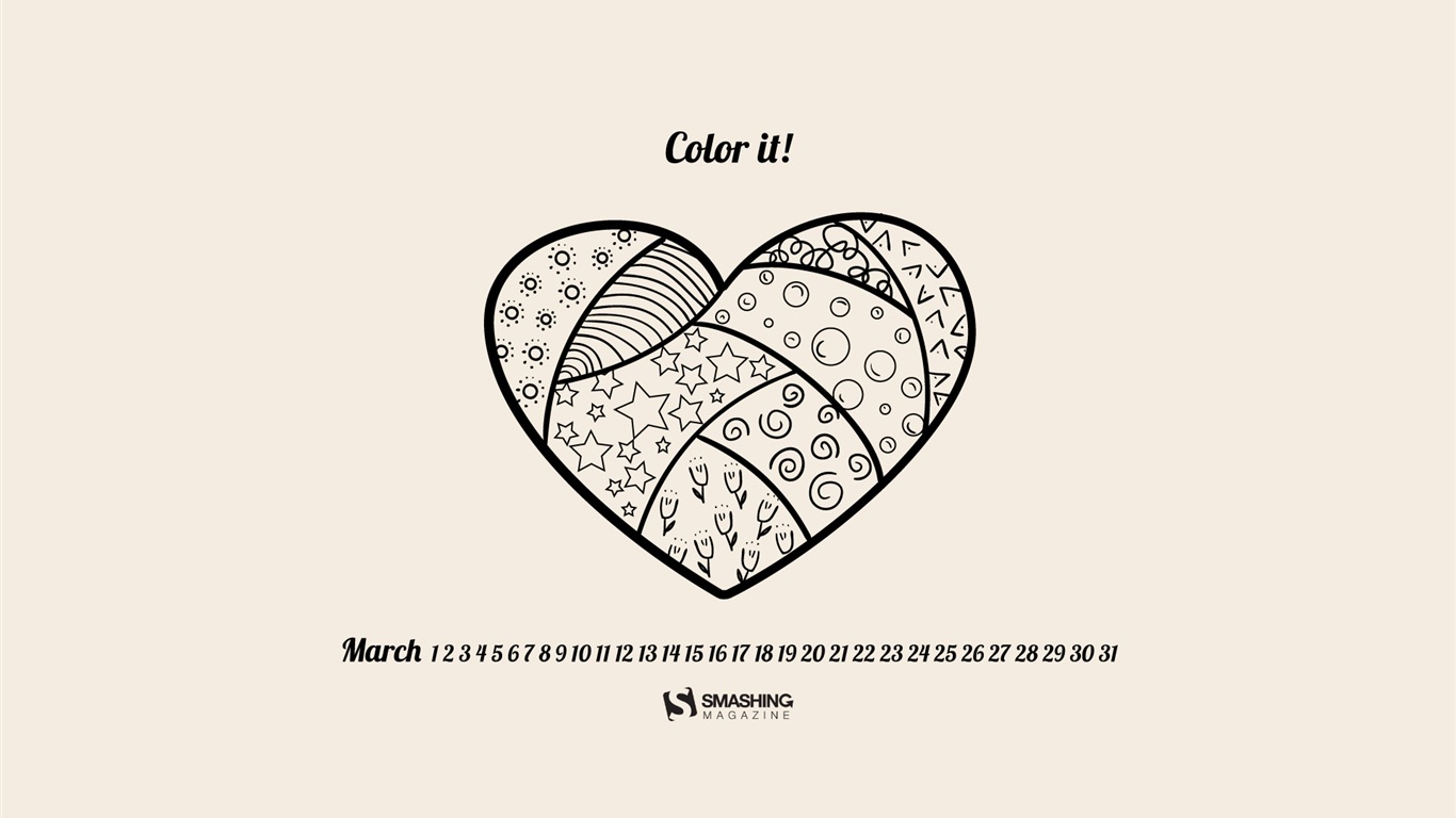 Mars 2014 calendriers fond d'écran (1) #13 - 1366x768