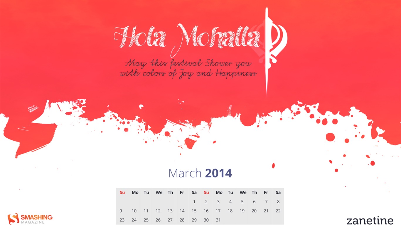 März 2014 Kalender Wallpaper (2) #2 - 1366x768