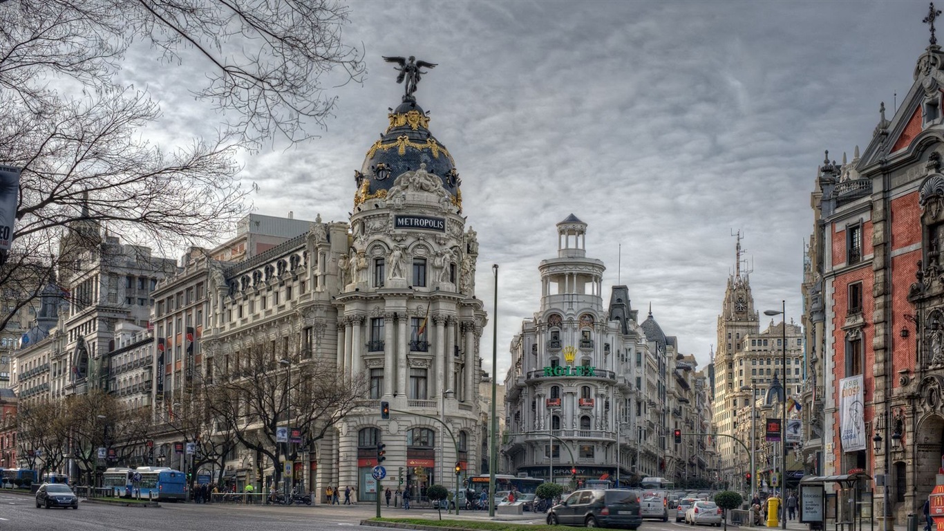 Hlavní město Španělska Madrid, městské scenérie HD Tapety na plochu #11 - 1366x768