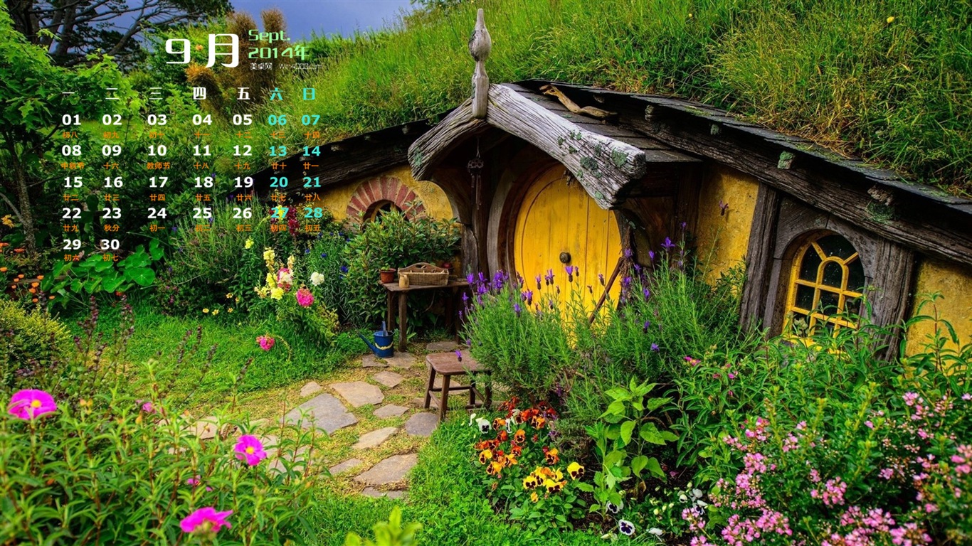 September 2014 Kalender Tapete (1) #11 - 1366x768