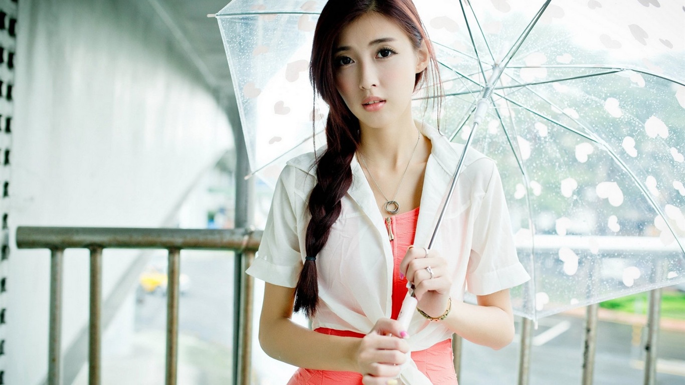 Rainy day pure girl HD wallpaper #2 - 1366x768