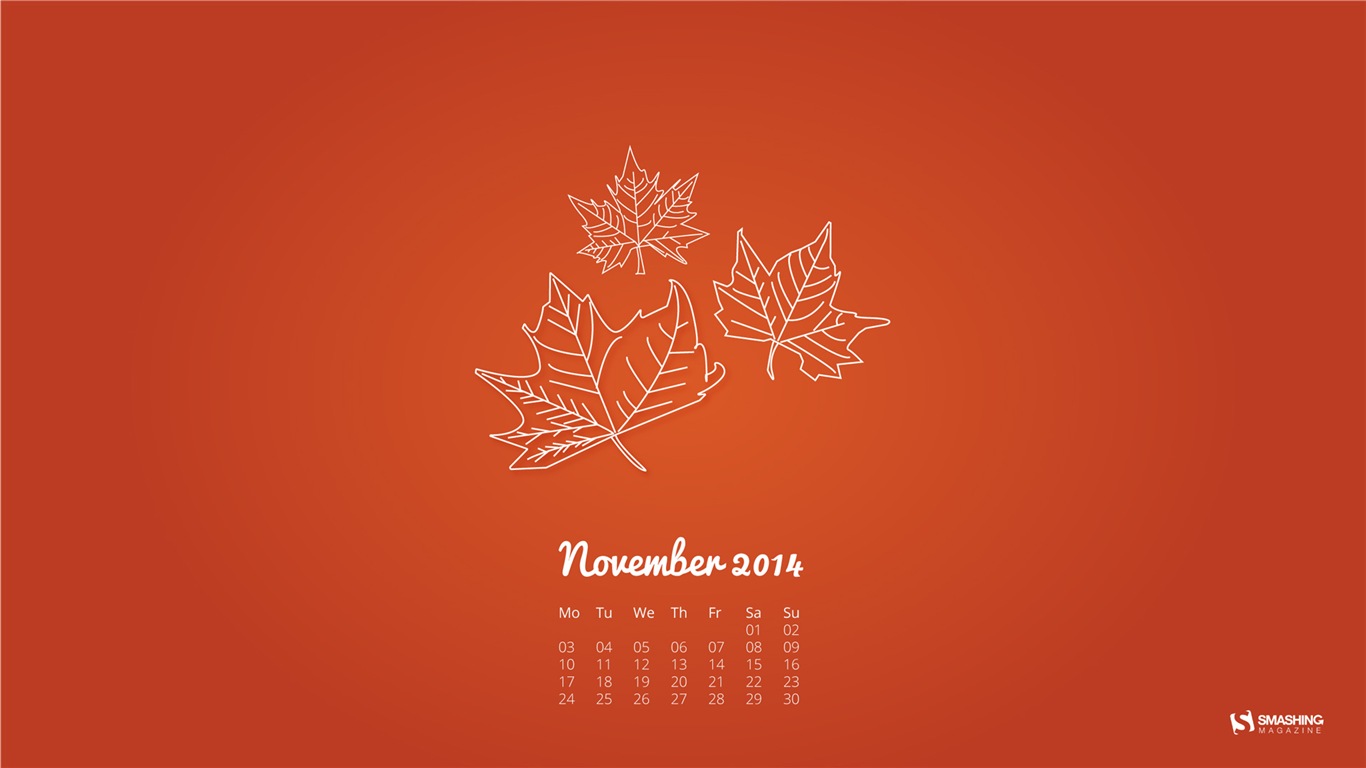 2014年11月カレンダー壁紙（2） #18 - 1366x768