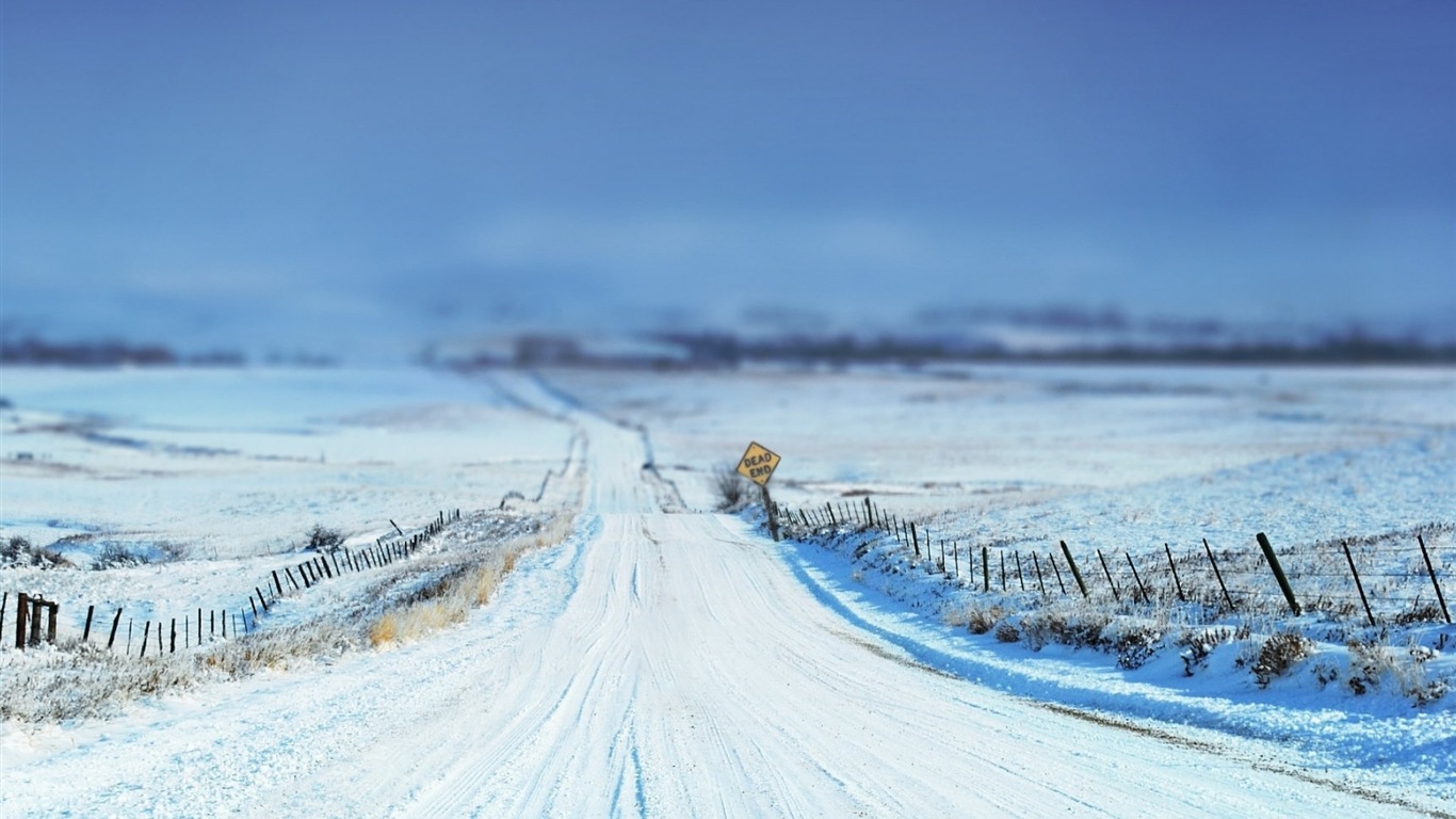 겨울, 눈, 산, 호수, 나무, 도로의 HD 배경 화면 #2 - 1366x768