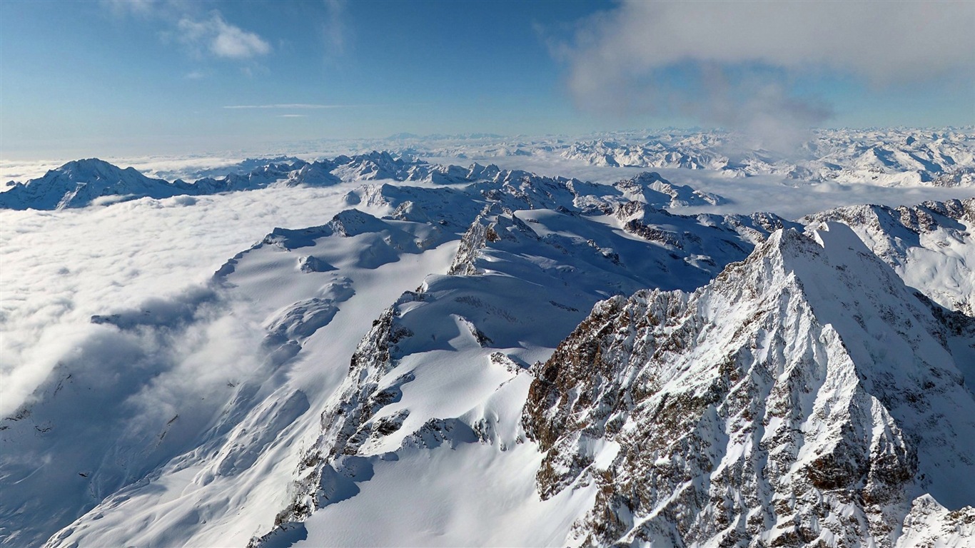 冬天的雪景，山，湖，树木，道路 高清壁纸14 - 1366x768