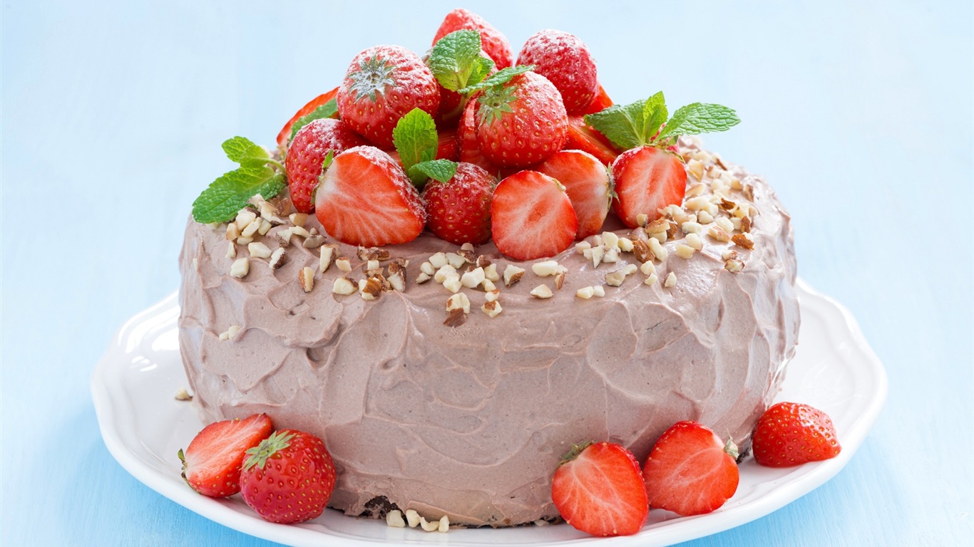 Délicieux gâteau fraises fonds d'écran HD #18 - 1366x768