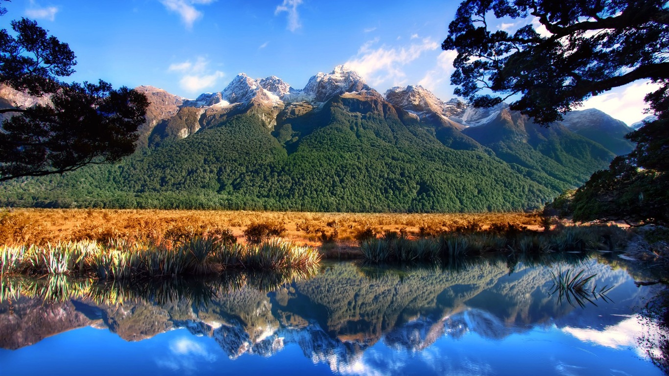 Mountains water clouds natural beauty landscape  HD wallpapers #17 - 1366x768