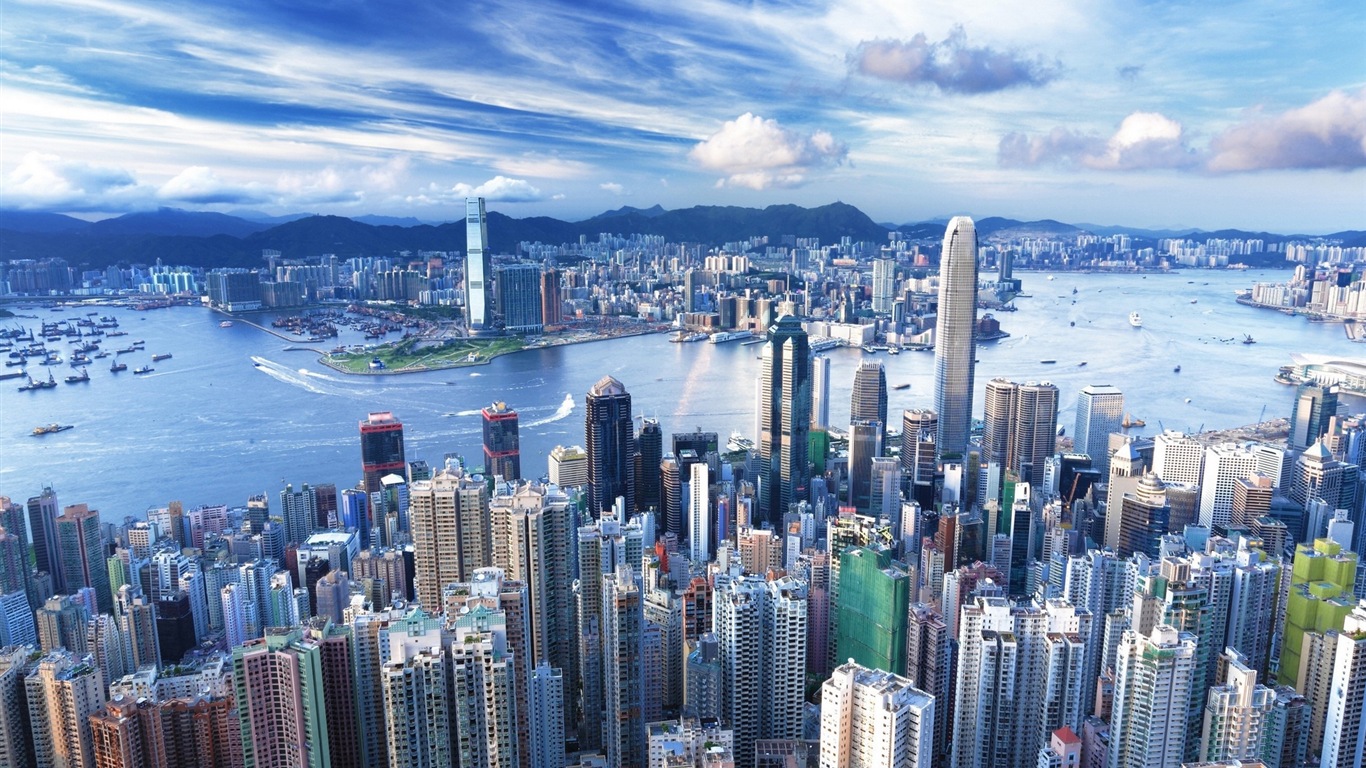 홍콩의 도시 풍경 아름다운 HD 배경 화면 #1 - 1366x768