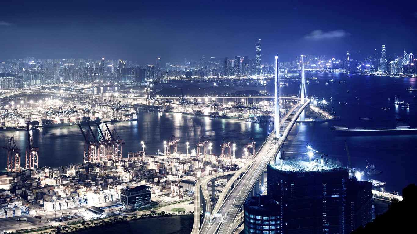 홍콩의 도시 풍경 아름다운 HD 배경 화면 #3 - 1366x768