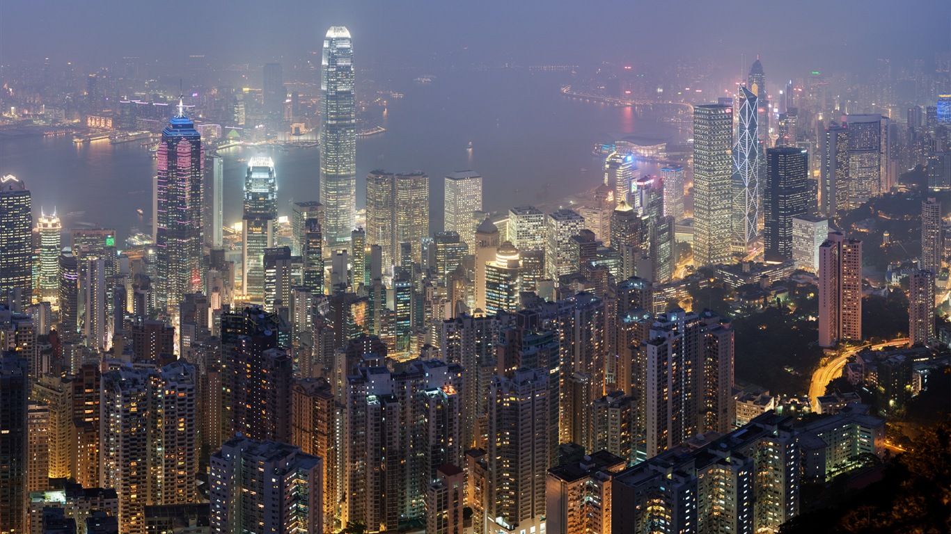 Городской пейзаж красивые обои HD Гонконга #12 - 1366x768