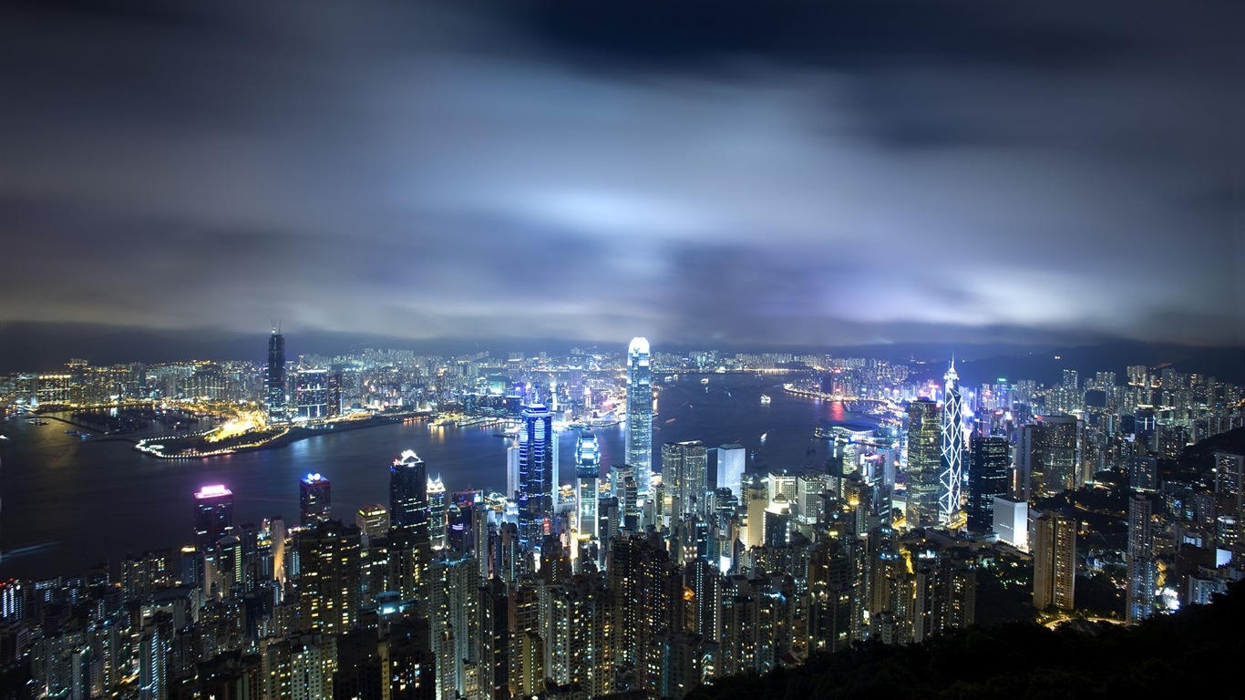 홍콩의 도시 풍경 아름다운 HD 배경 화면 #16 - 1366x768