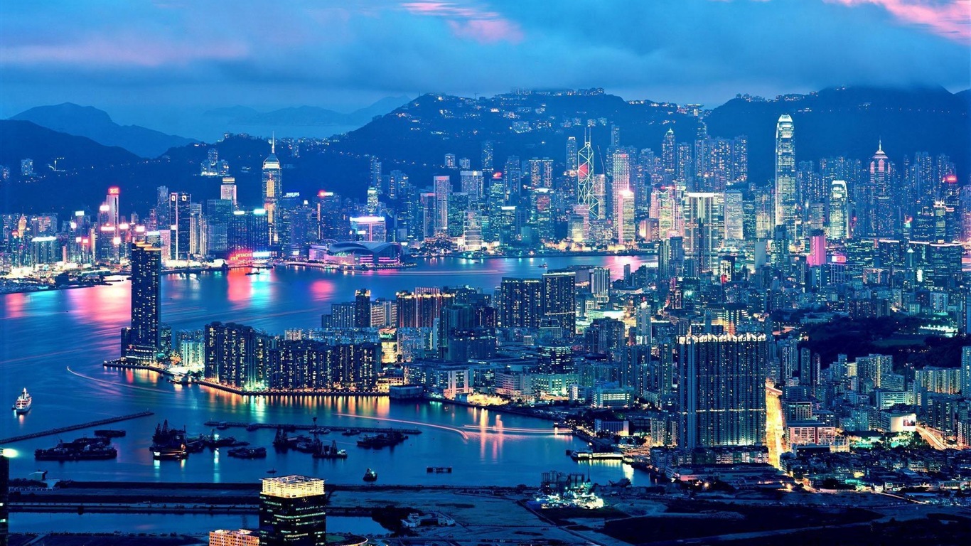 홍콩의 도시 풍경 아름다운 HD 배경 화면 #17 - 1366x768
