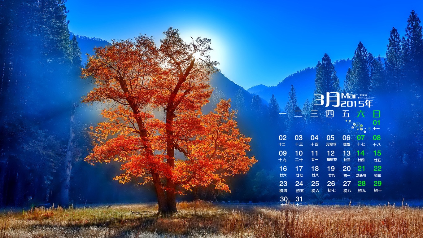 Март 2015 Календарь обои (1) #16 - 1366x768