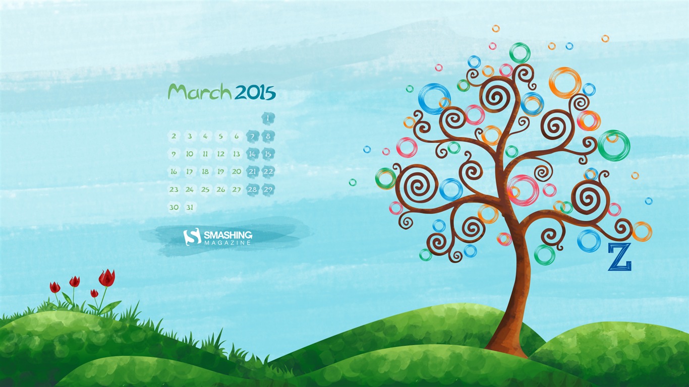 Март 2015 Календарь обои (2) #1 - 1366x768