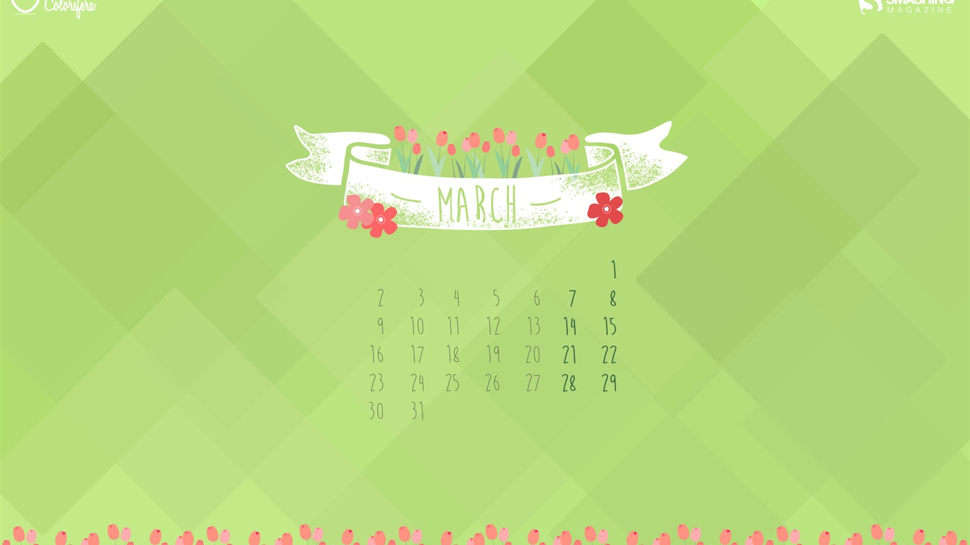 Март 2015 Календарь обои (2) #2 - 1366x768