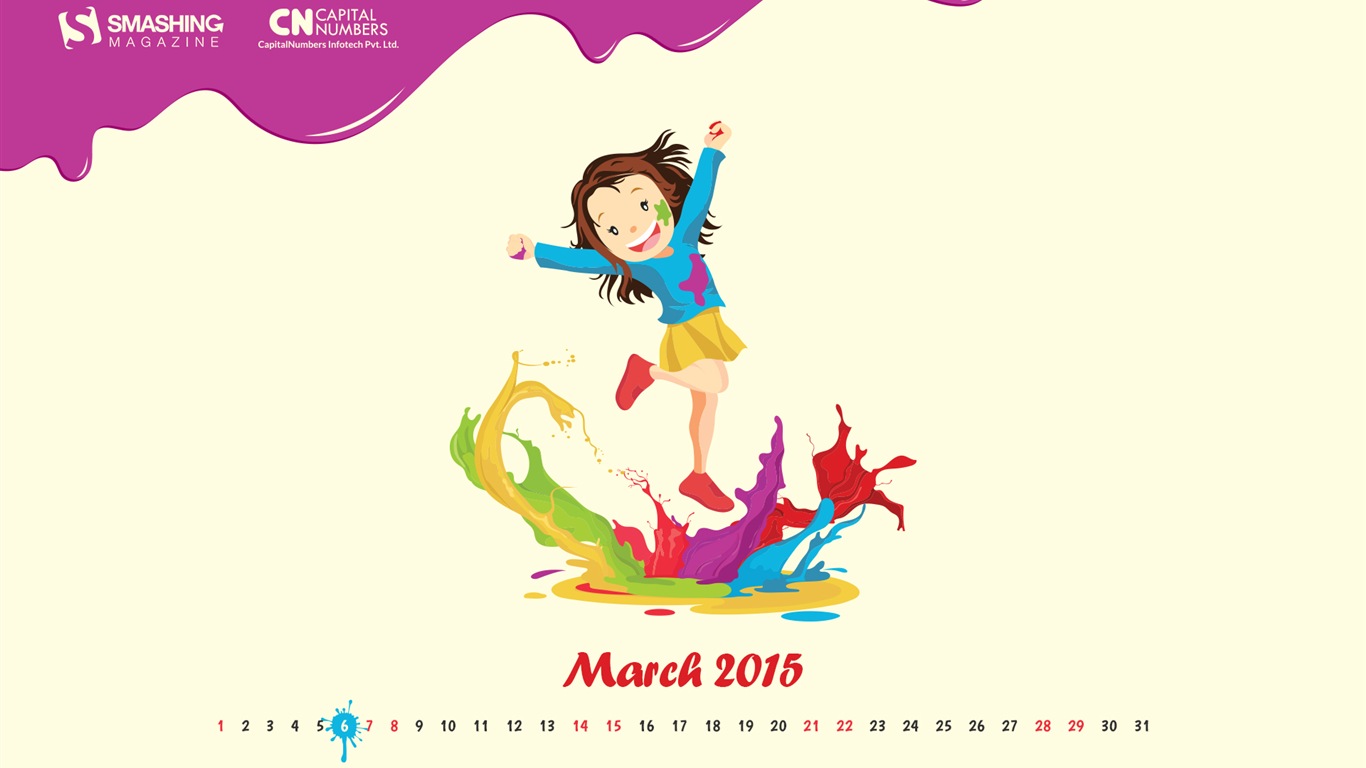 Март 2015 Календарь обои (2) #6 - 1366x768