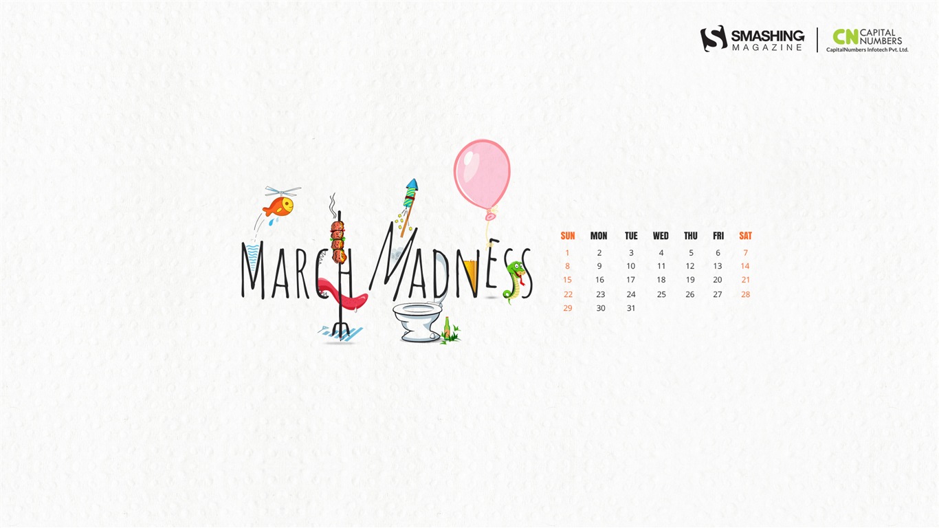 Март 2015 Календарь обои (2) #13 - 1366x768