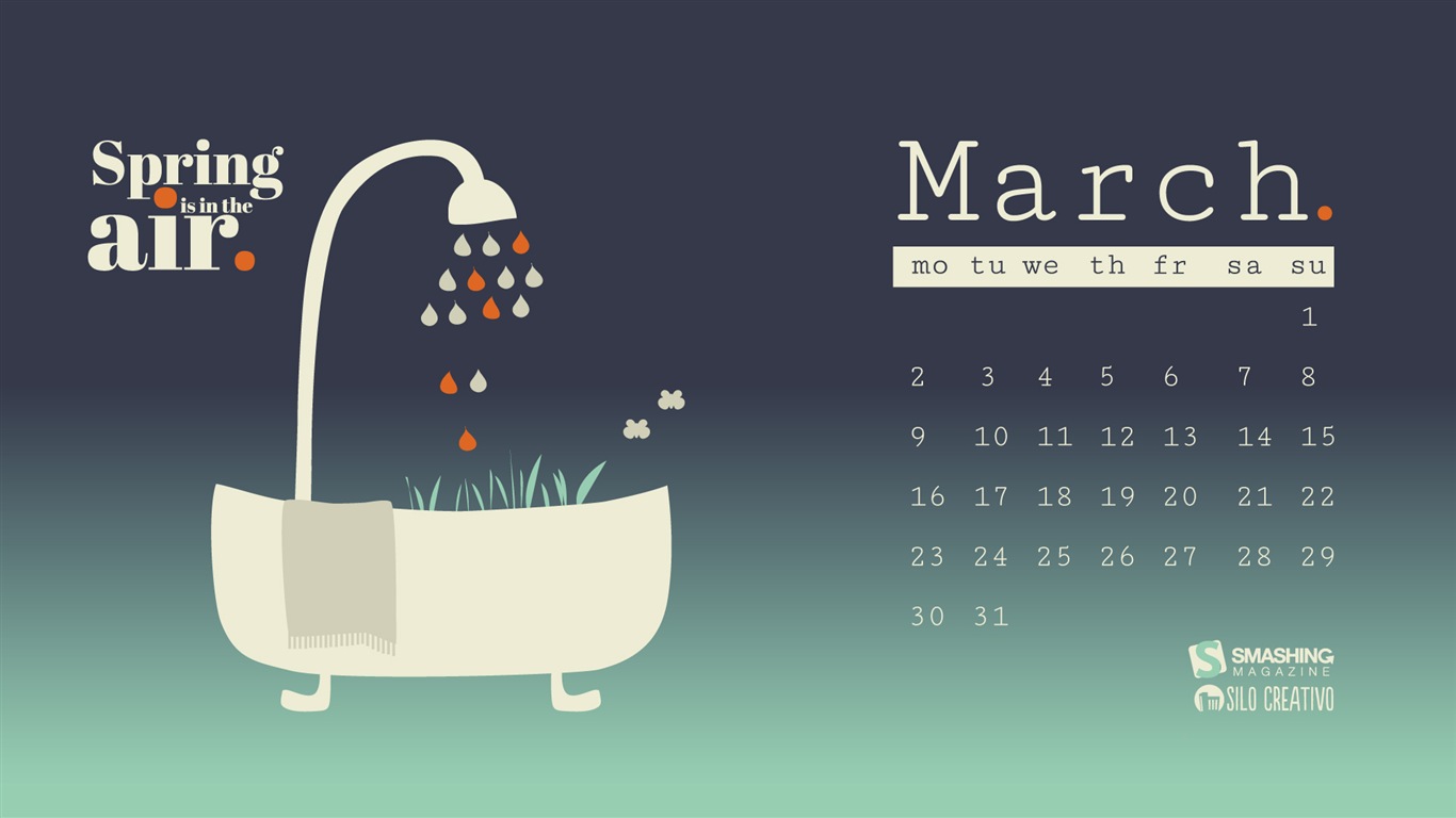 Март 2015 Календарь обои (2) #17 - 1366x768