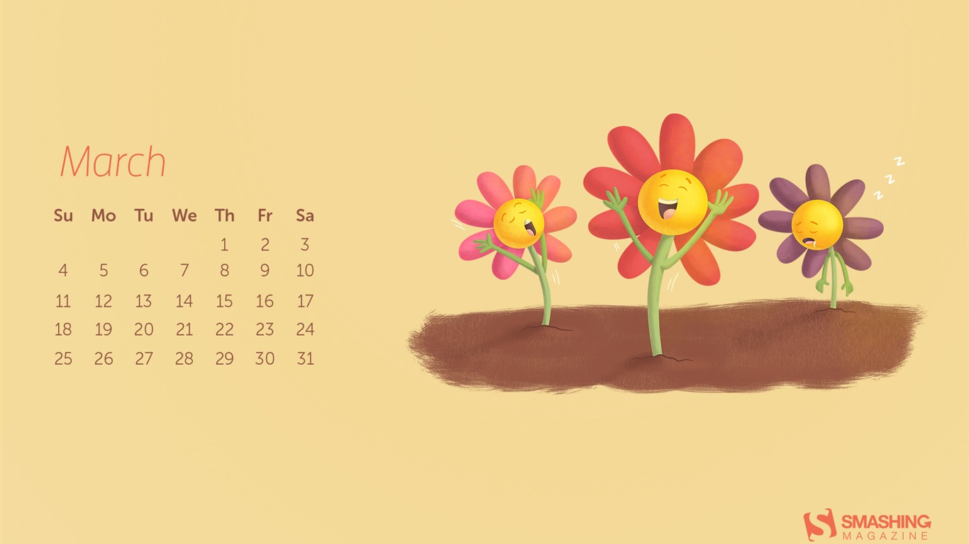 Март 2015 Календарь обои (2) #20 - 1366x768