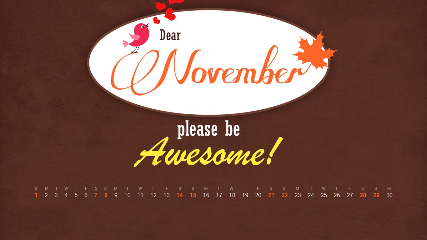 Ноябрь 2015 Календарь обои (2) #18 - 1366x768