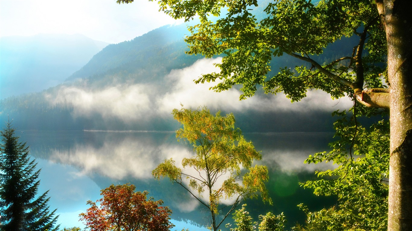 나무, 산, 물, 일출과 일몰, 자연 풍경의 HD 배경 화면 #40 - 1366x768
