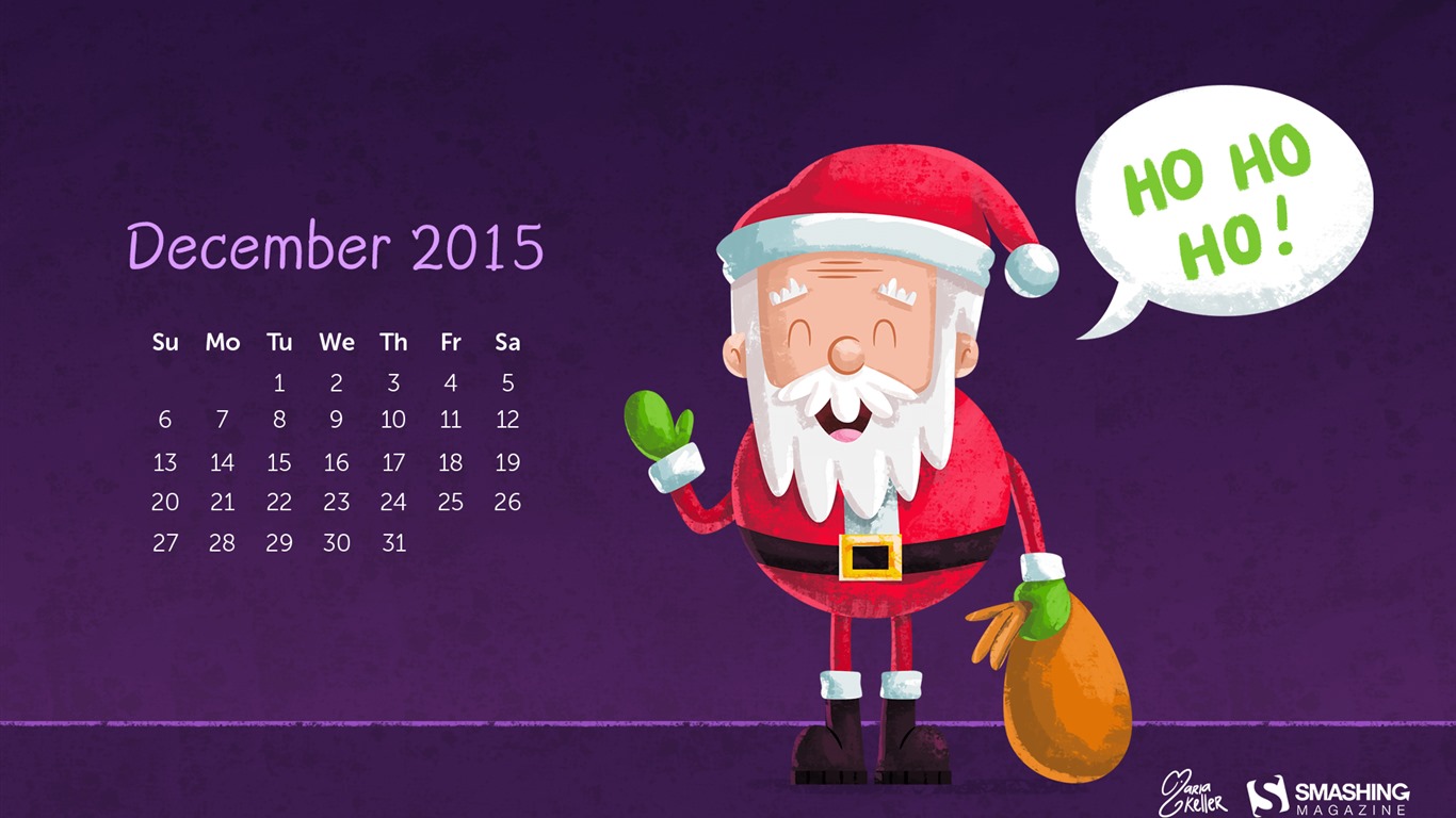 Декабрь 2015 Календарь обои (2) #2 - 1366x768